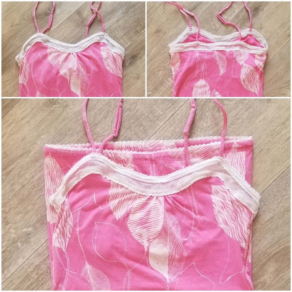 American Eagle Pink White Feather Print Spaghetti